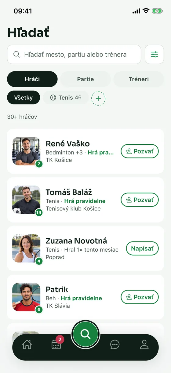 Hráči v meste podľa športu so žiadosťou o hru