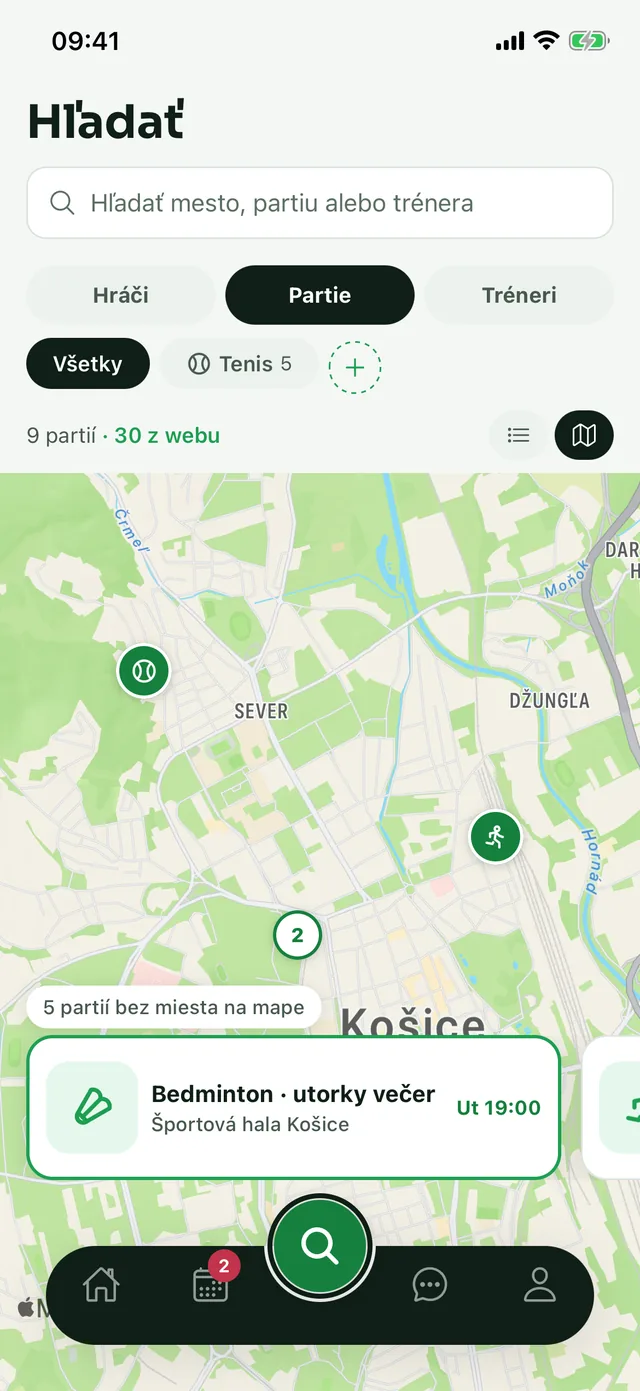 Partie na mape mesta s najbližším termínom