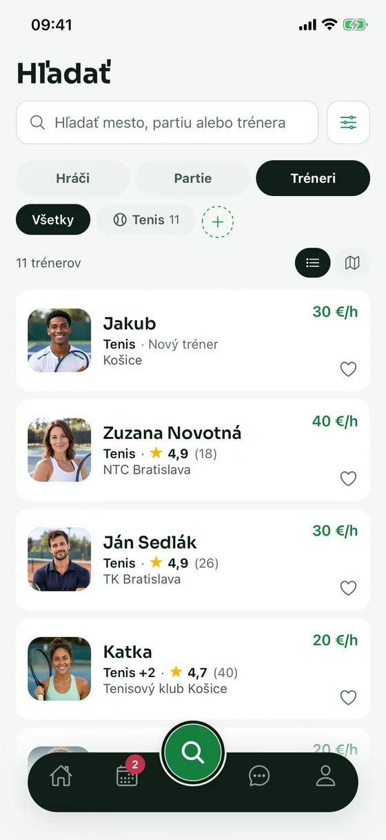 Zoznam trénerov s cenou za hodinu, hodnotením a klubom